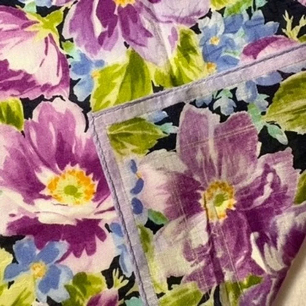 Vtg GIVENCHY Scarf Handkerchief Floral Cotton Purple Blue 18.5
